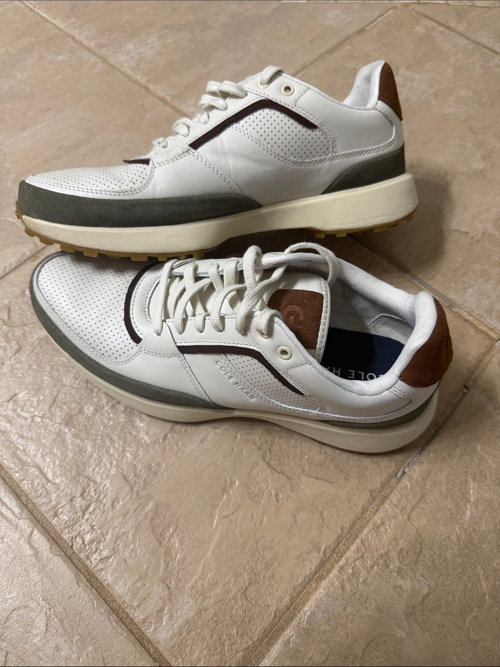 Cole Haan White, Olive & Brown Leather Sneakers